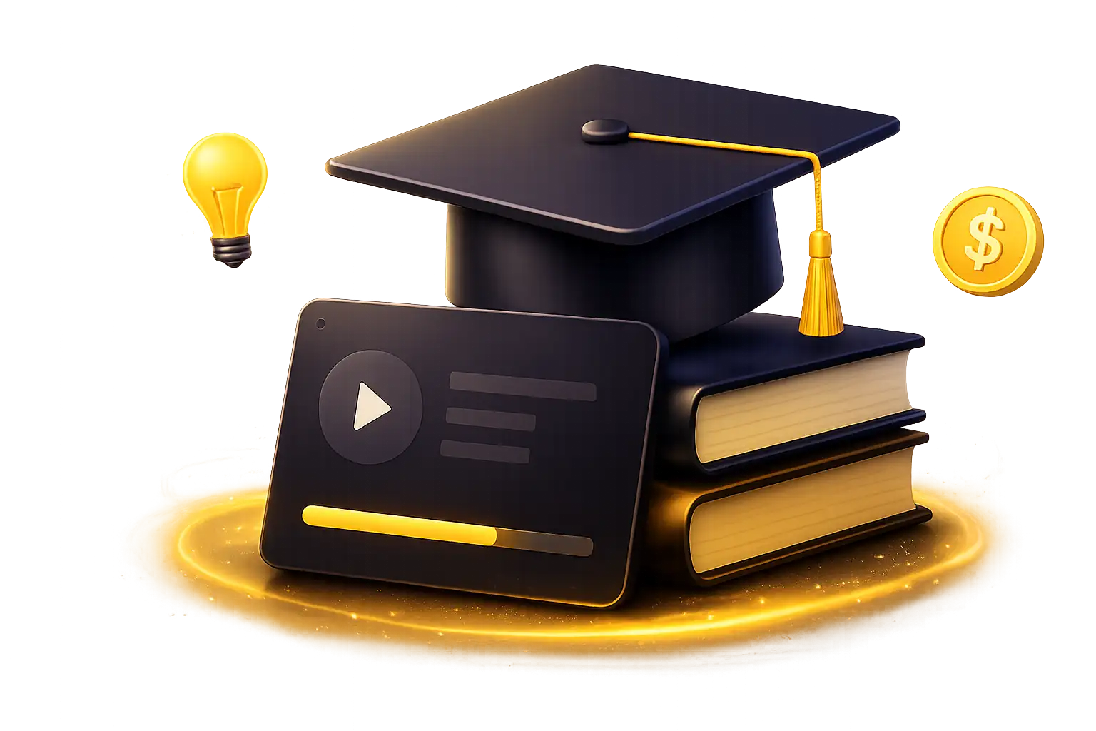 Course Hub artwork with online learning resources in golden light